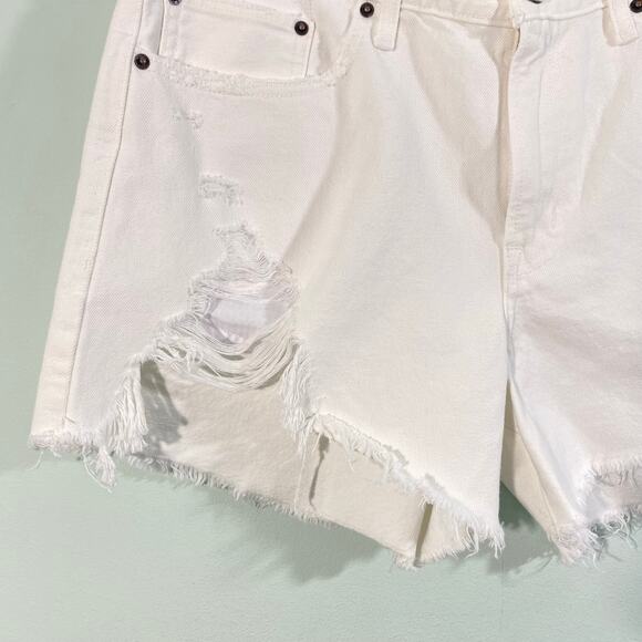 Abercrombie & Fitch Women White Distressed Mid Rise Boyfriend Shorts Size 12 - Picture 6 of 7
